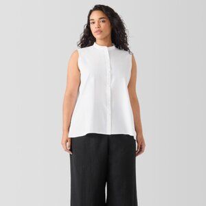 NWT Eileen Fisher Washed Organic Cotton Poplin Mandarin Collar Shirt
